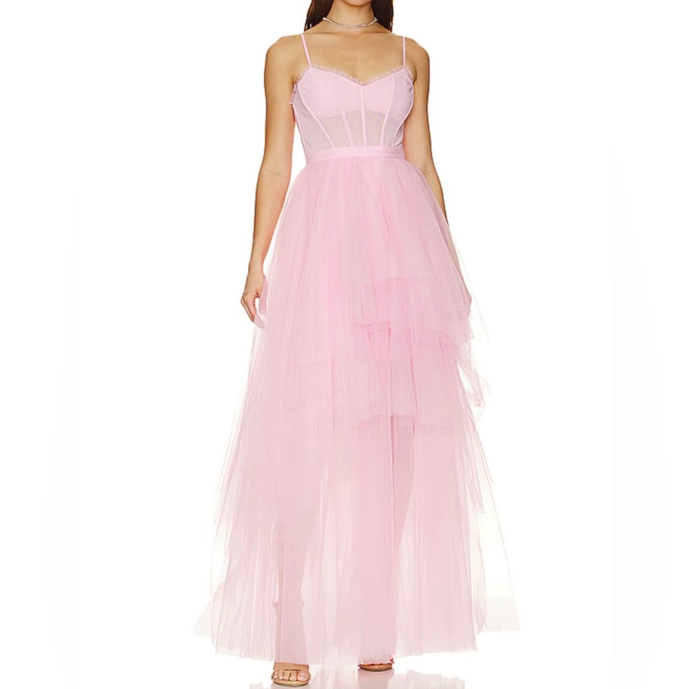 NWT BCBGMaxAzria Light Pink Corset Tiered Tulle Gown Balletcore Fairycore Size 2